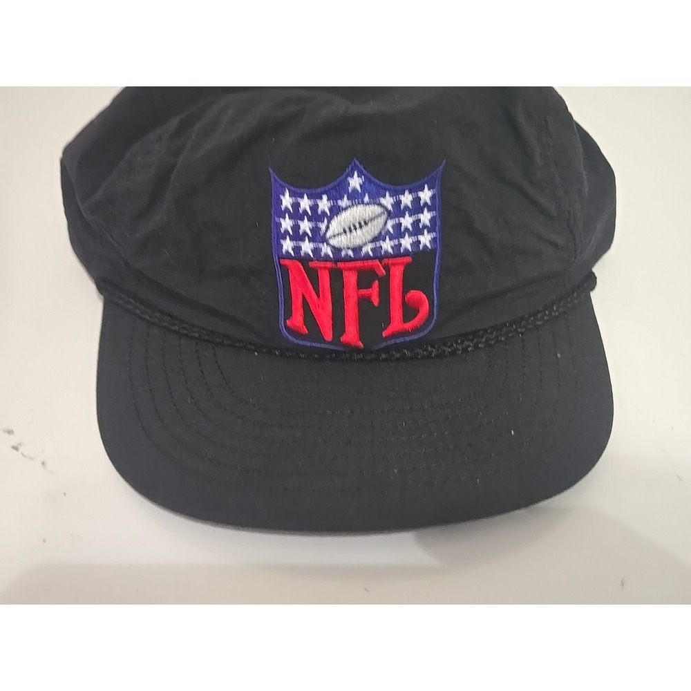 Vtg 90s NFL Shield Rope Hat Taslan Nylon Leather Strapback Gold Buckle USA Made - Picture 11 of 16